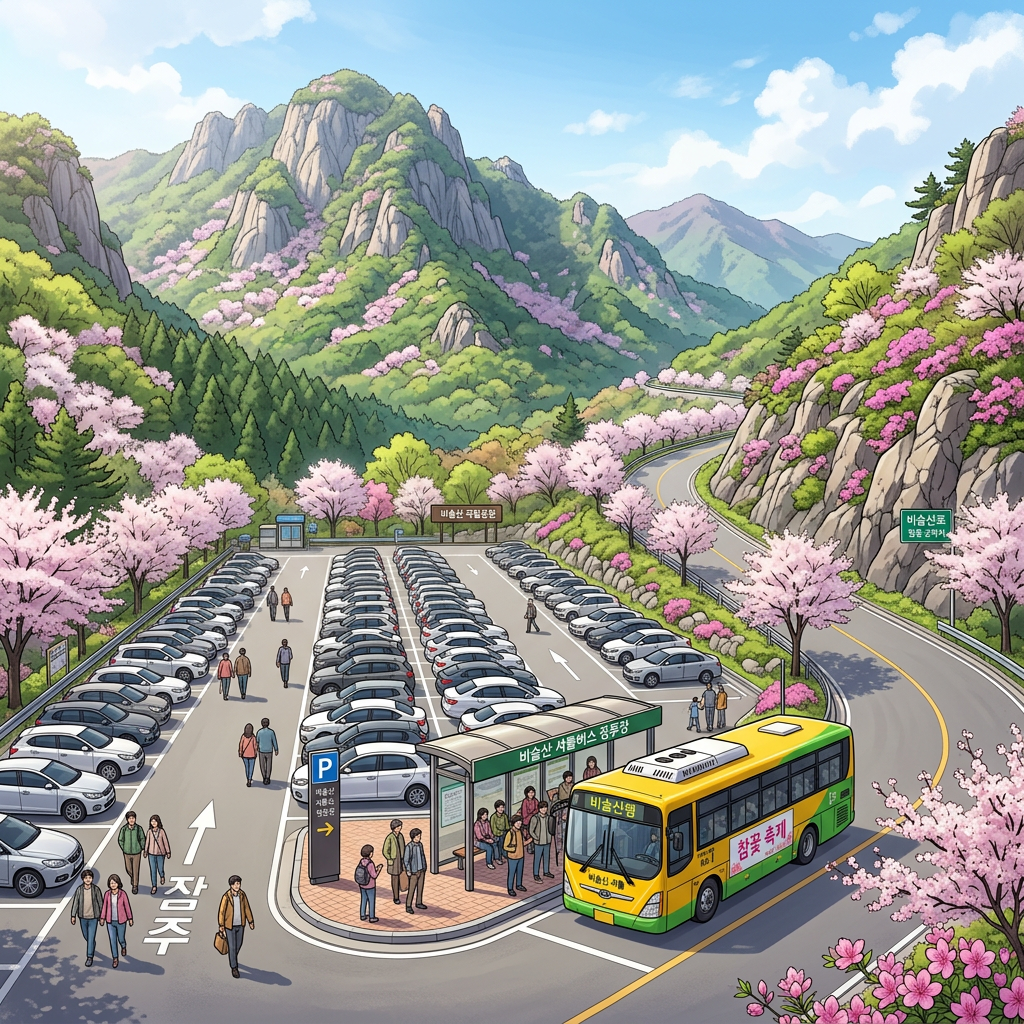 비슬산 주차장 및 셔틀버스 대기줄