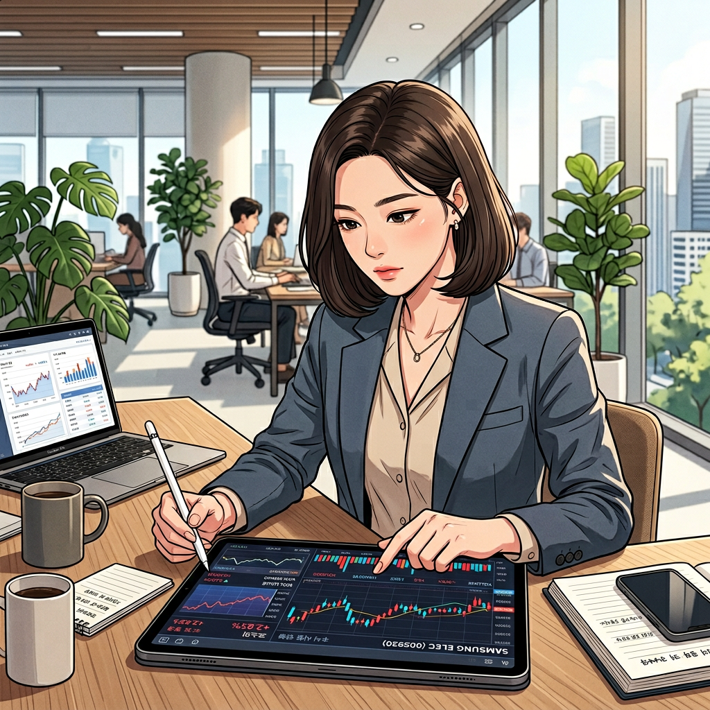 차분하게 투자를 관리하는 사람의 이미지