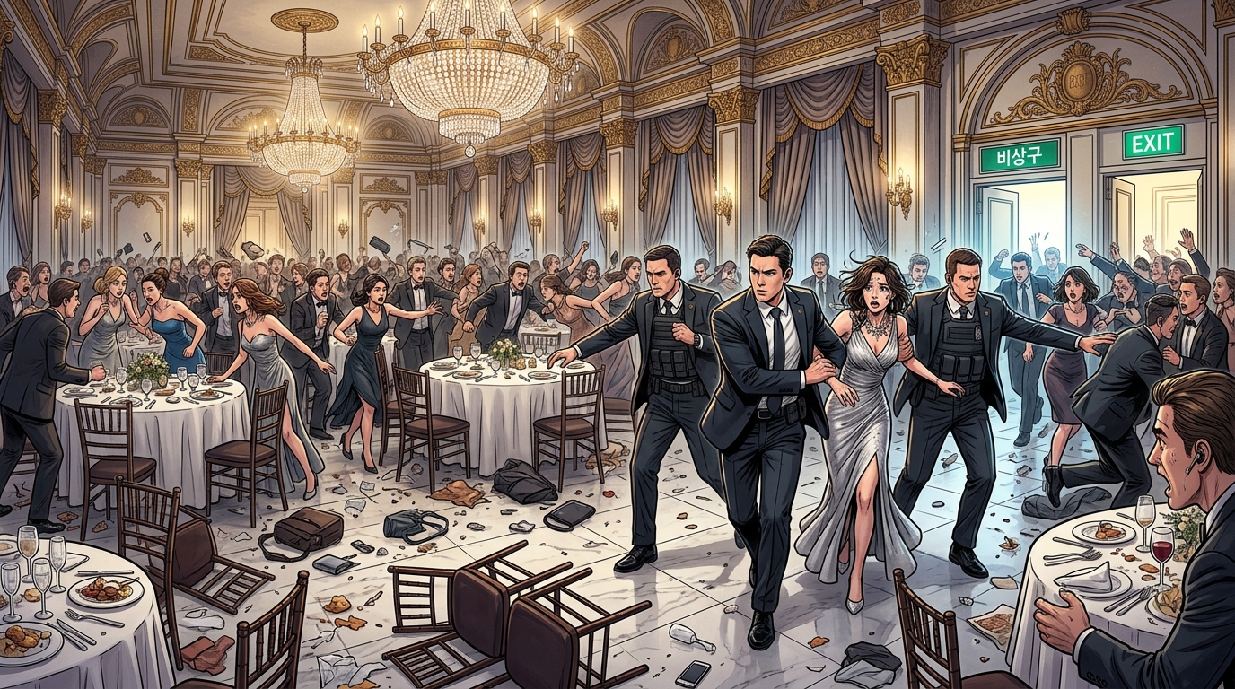 총격 직후 워싱턴 힐튼 호텔 연회장의 혼란스러운 모습