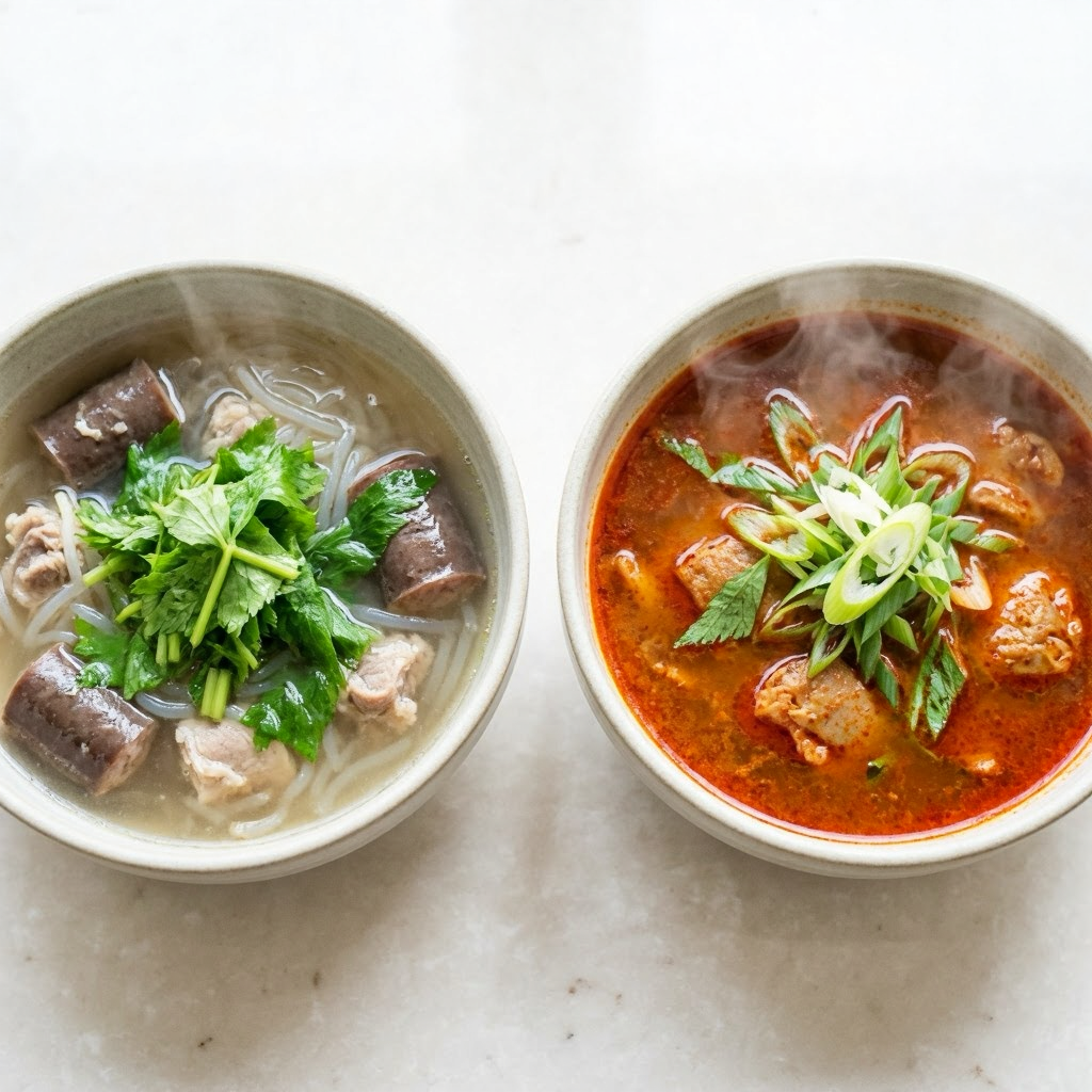 수백당의 미나리순대국과 얼큰순대국, 푸짐한 사리