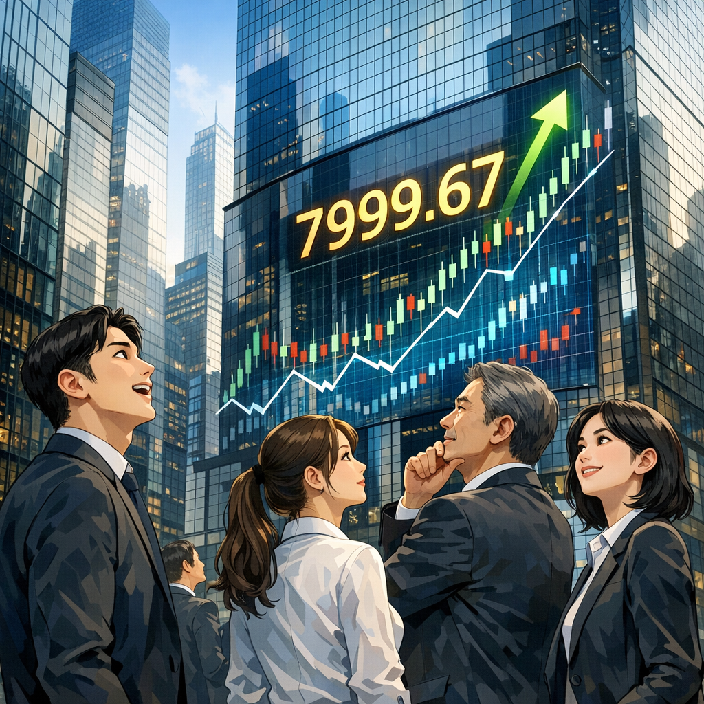 서울 여의도 증권가 빌딩을 배경으로 주식 차트가 상승하는 모습