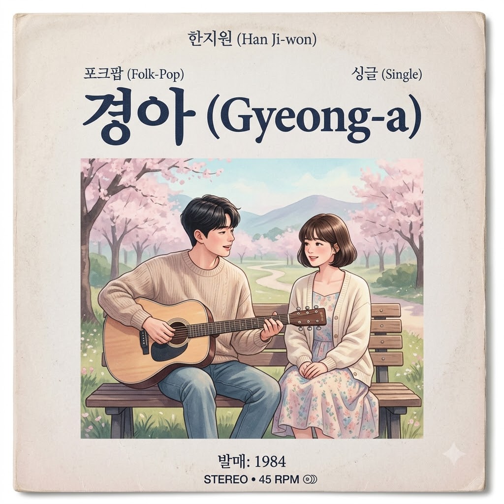 '경아'라는 폰트가 쓰여진 1980년대 스타일의 빈티지 레코드 앨범 커버