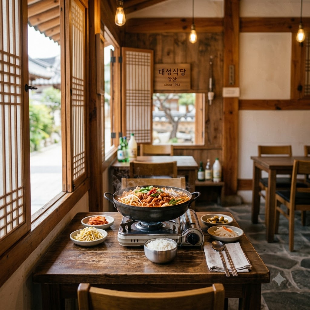 양산 대성식당의 아늑한 내부와 정갈한 물갈비 상차림