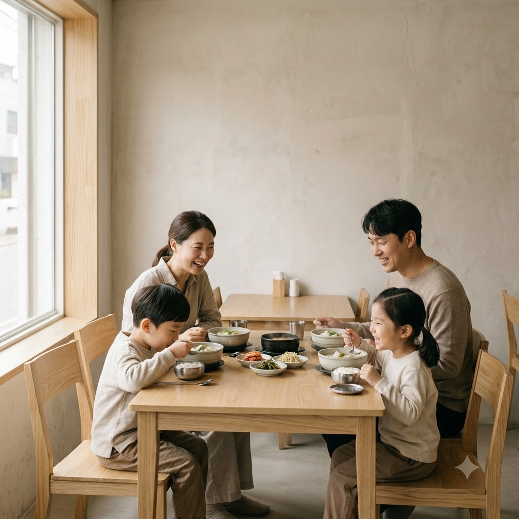 따뜻한 대구탕을 맛있게 먹는 가족들의 행복한 모습